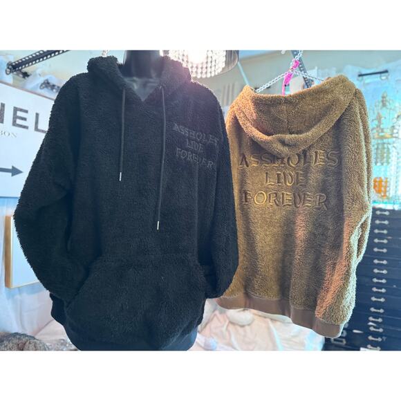 Bundle of 2 assholes live forever fleece teddy sherpa pullover hoodie sweatshir - Picture 1 of 13